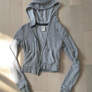 Girls tight knit heather grey sweater with hood